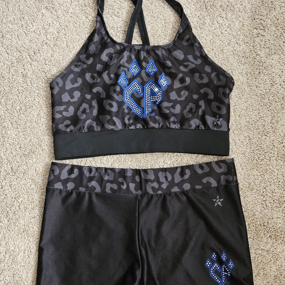 Cheer Athletics Black and Blue Leopard Print Sports Set